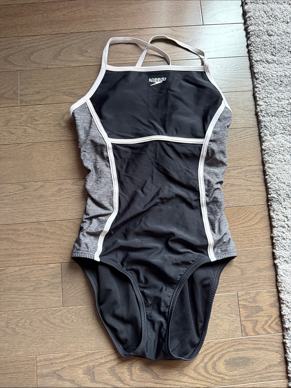 Speedo Black with Gray Panel Women's One-Piece Athletic Swimsuit
